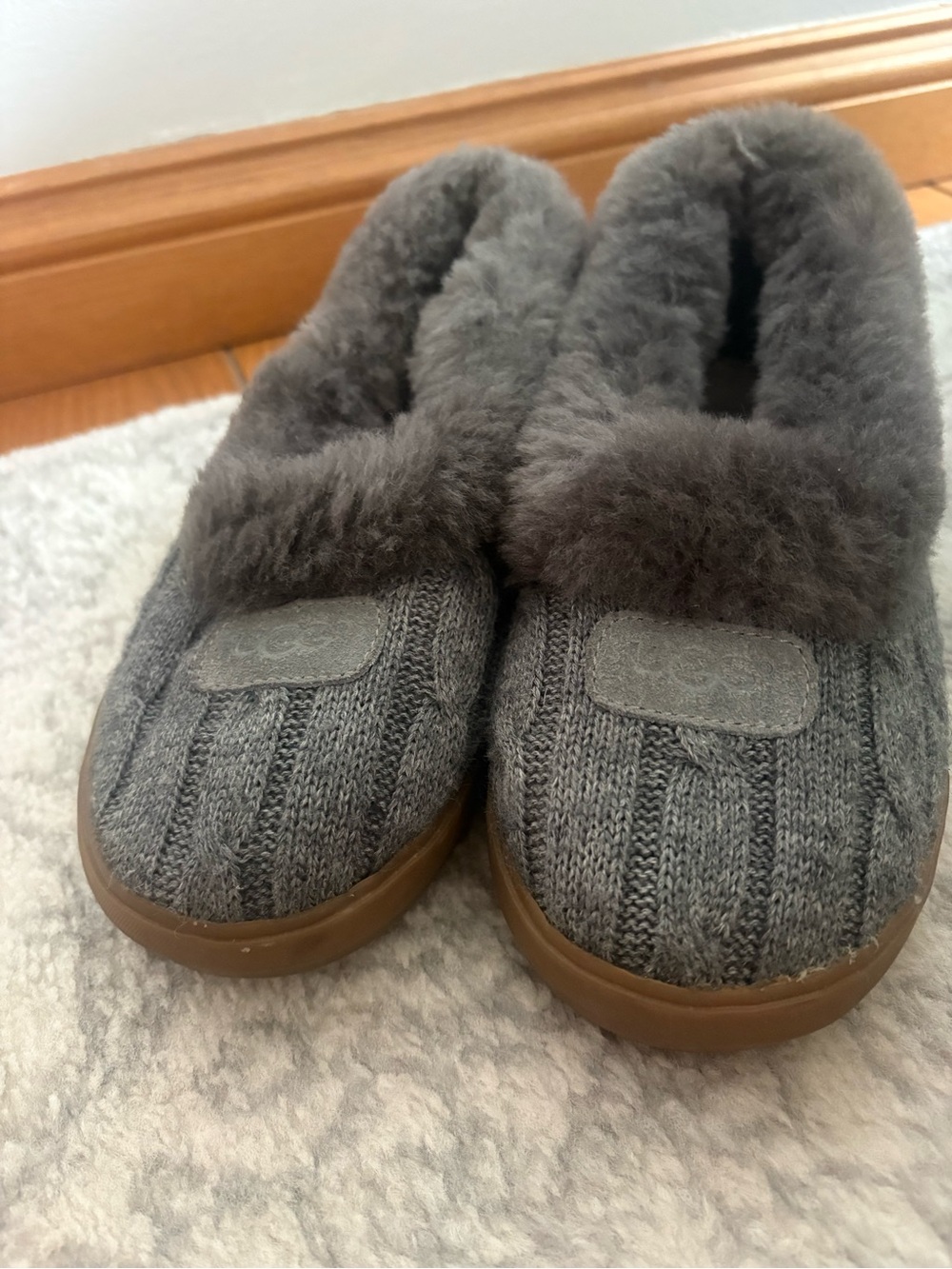 Cozy Gray Knit UGG Slip-On Slippers